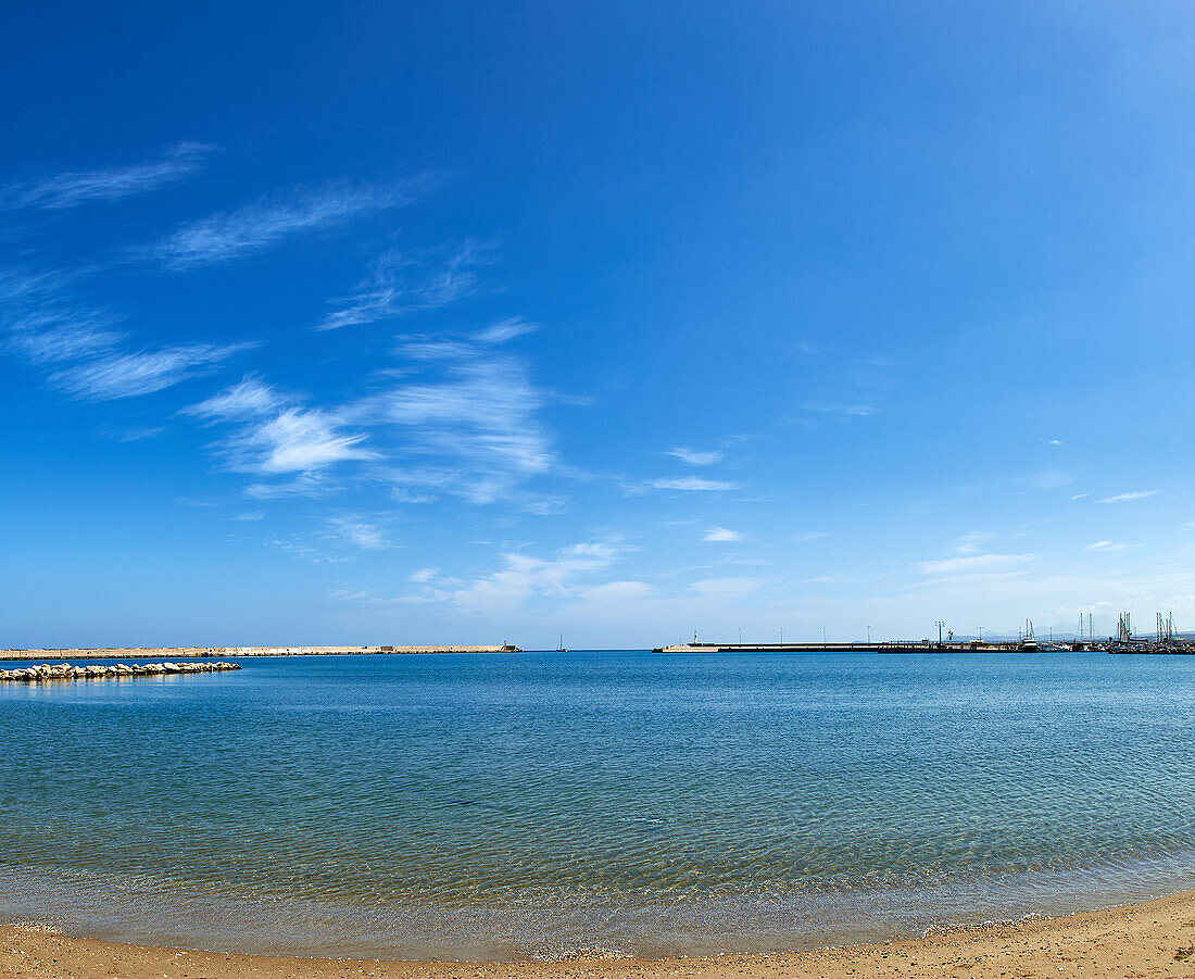 View of the harbor entrance of Rethymnon, Crete, Greece, Europe