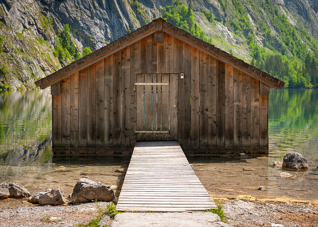 Bootshaus am Obersee, Berchtesgadener Land, Bayern, Deutschland