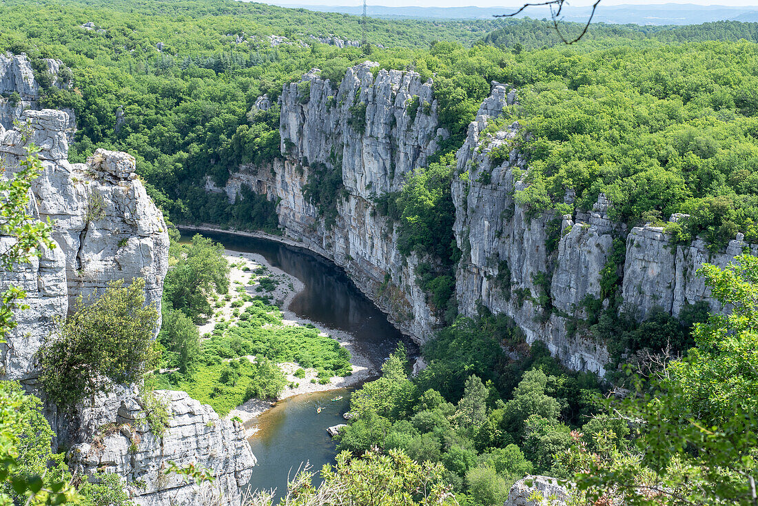 Chassezac river with rocks, Malarce-sur-la-Thines, Auvergne-Rhone-Alpes, France