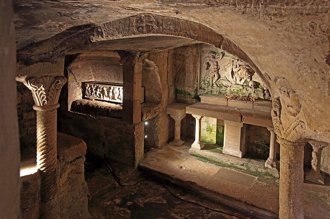 Historic underground churches in the Abbaye Saint-Victor, Marseille, Bouches-du-Rhone, Provence-Alpes-Cote d'Azur, France