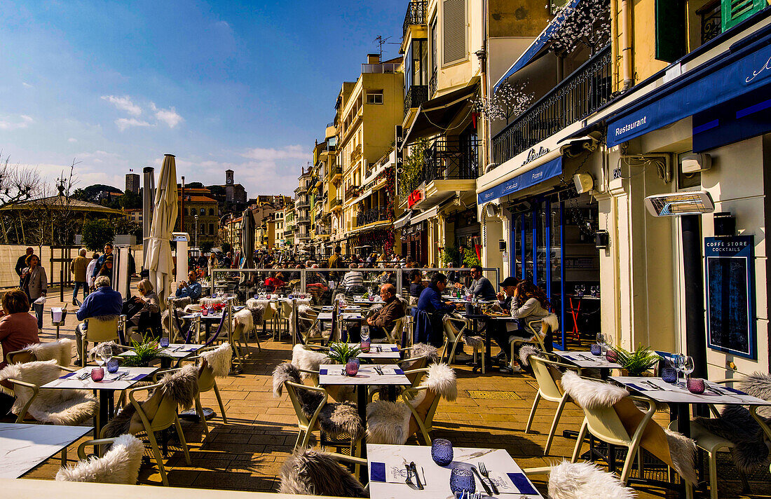 Rue Felix Faure nahe dem Yachthafen von Cannes zur Mittagszeit, Cannes, Département Alpes-Maritimes; Frankreich