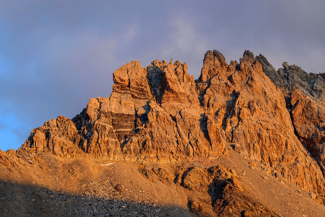 Brec de Chambeyron in the evening light, Chambeyron Group, Alp-de-Haute-Provence, Cottian Alps, France