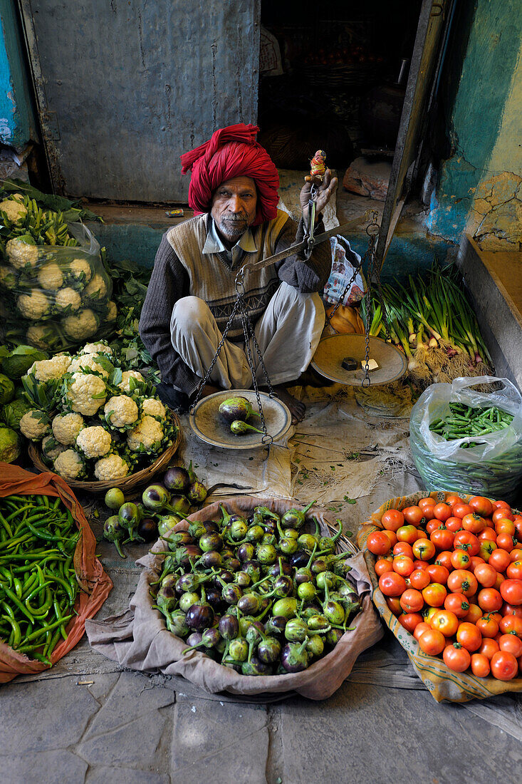 Gemüsemarkt Bundi, Bundi, Rajasthan, Indien