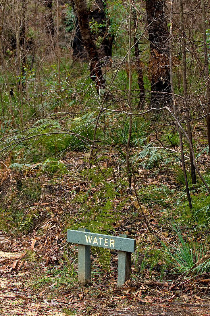 Water sign, Blue Mountains National Park, NSW, Australia