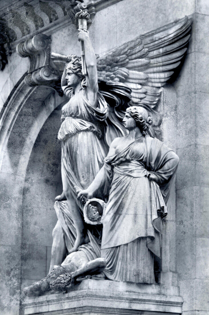 Lyrical Drama façade sculpture by Jean-Joseph Perraud on the front of the Paris