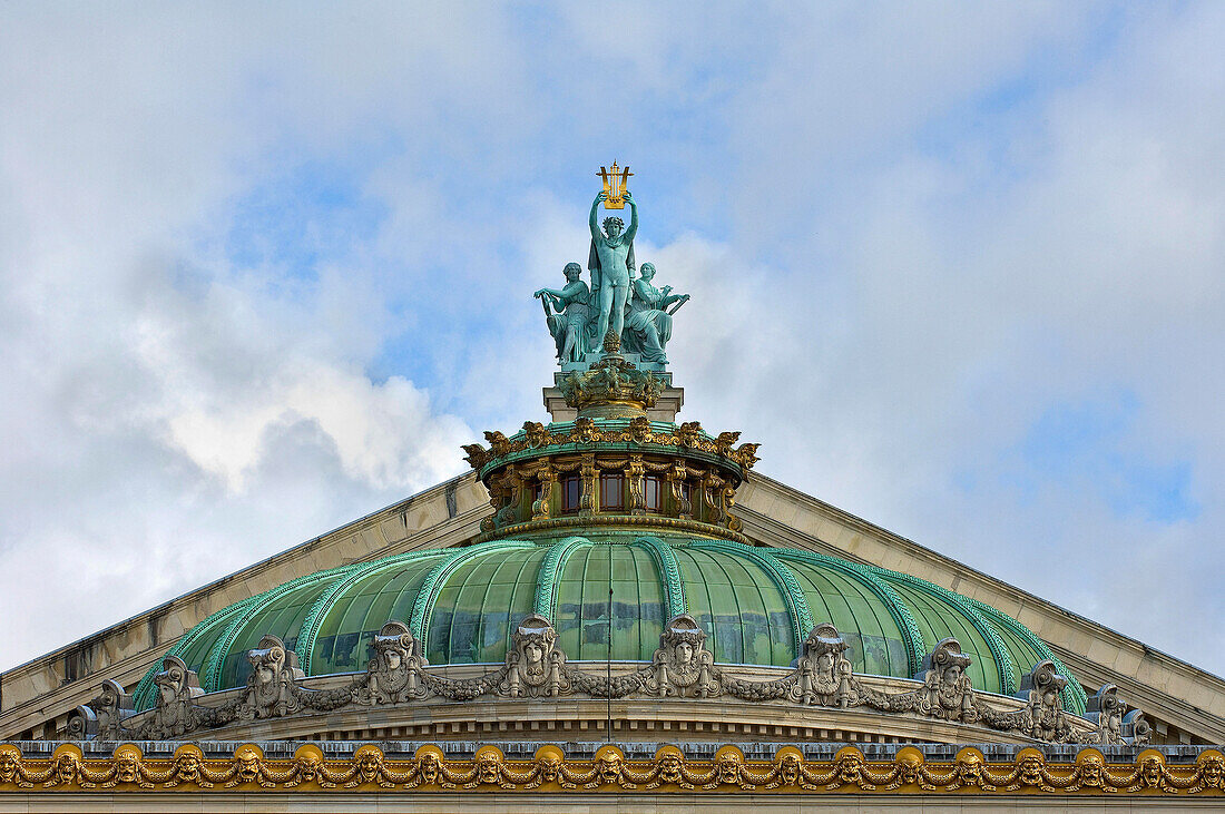 Apollo, Poetry and Music; Apollo's lyre detail on the top of the Paris Opera,Fra