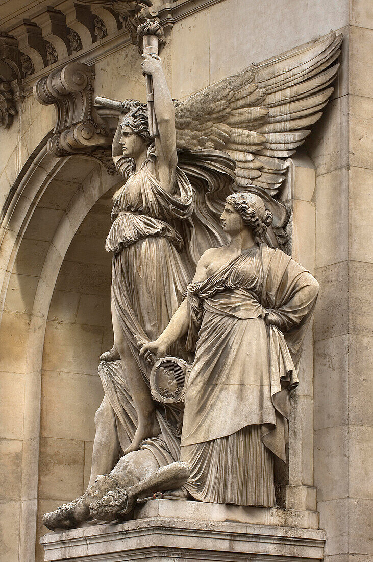 Lyrical Drama façade sculpture by Jean-Joseph Perraud on the front of the Paris Opera, France