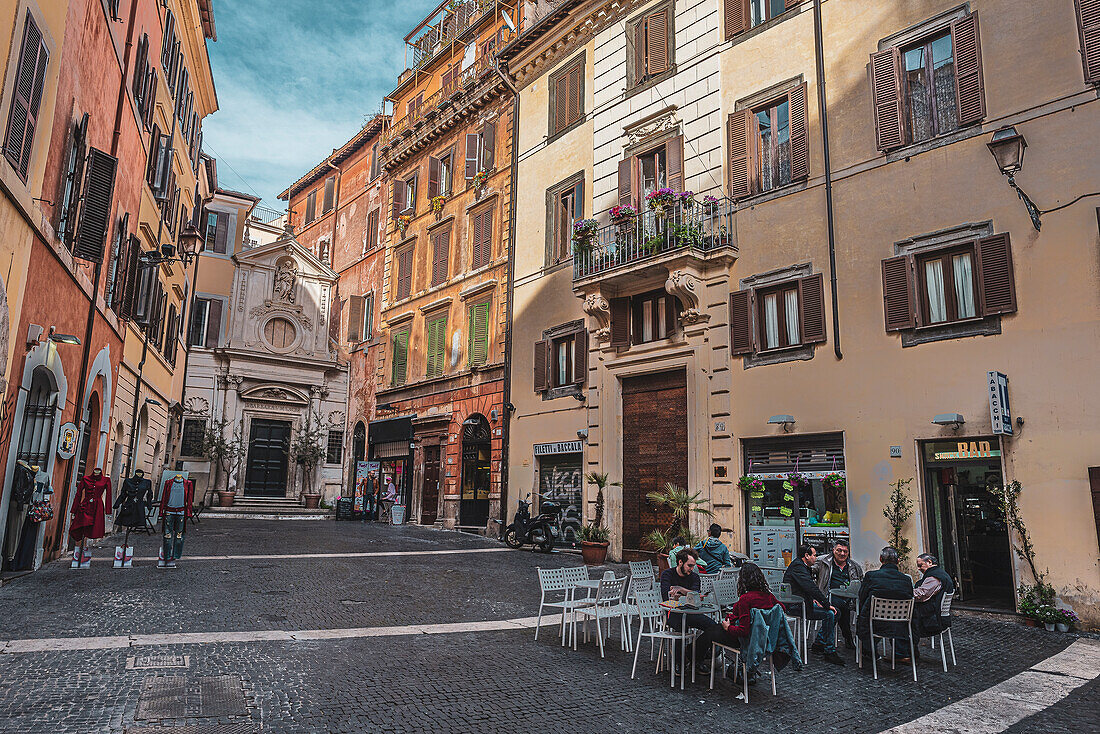 Cafe on Santa Barbara alla Regola, Rome, Lazio, Italy, Europe