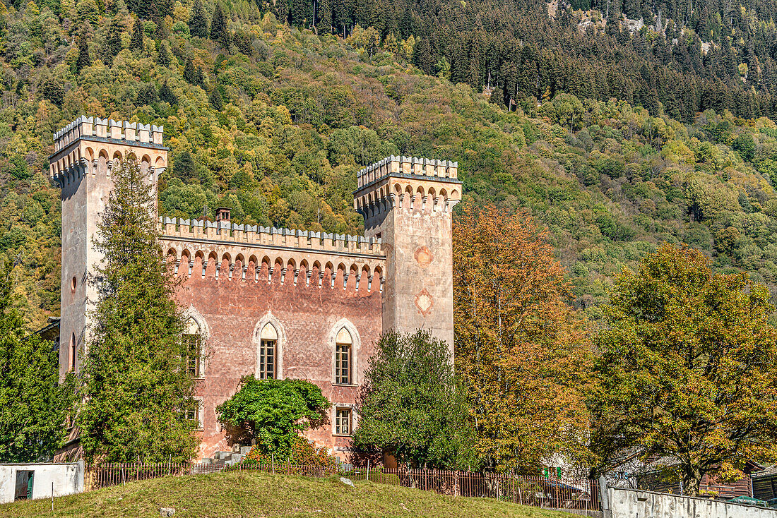 Castelmur Castle in the village of Stampa in the Bregalia Valley of Graubünden, Switzerland