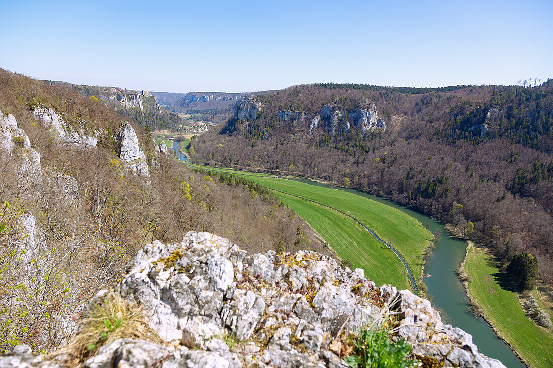 Werenwag Castle, view from the Eichfelsen on the Danube Valley, Upper Danube Nature Park in the Swabian Jura, Baden-Württemberg, Germany