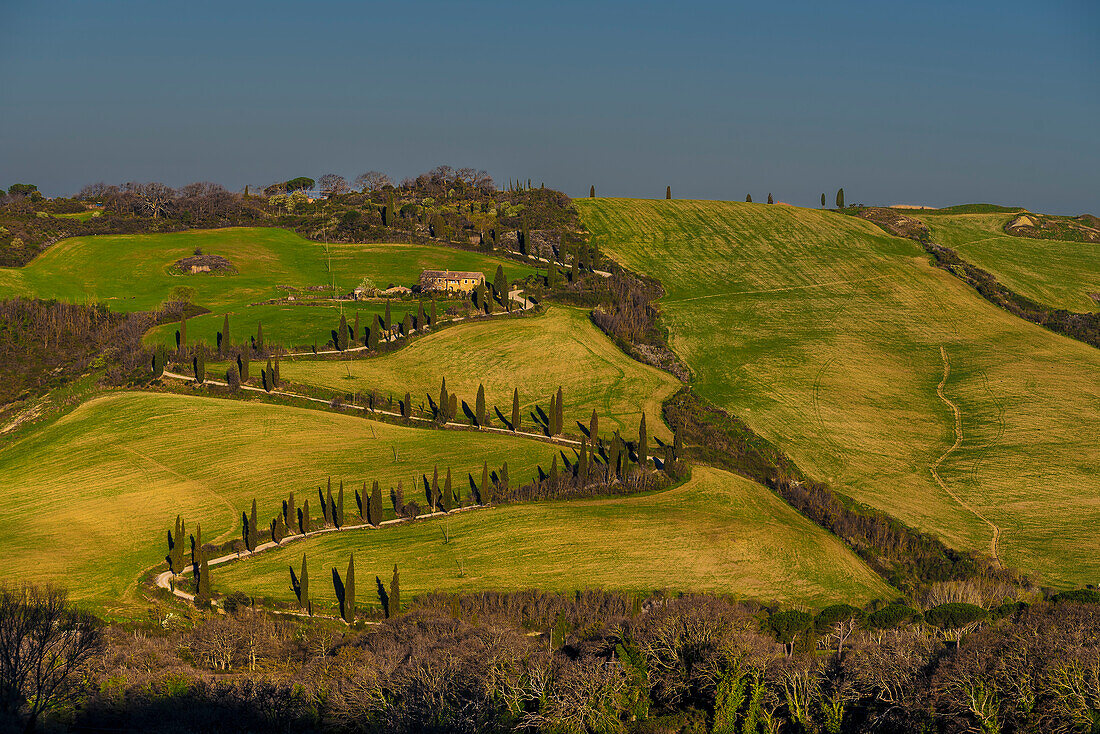 Famous winding road near Monticchiello, Tuscany, Italy, Europe
