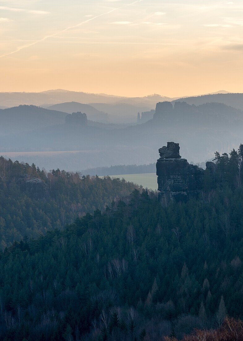 Elbe Sandstone Mountains, view from Gohrisch, Papstdorf, Saxony, Germany