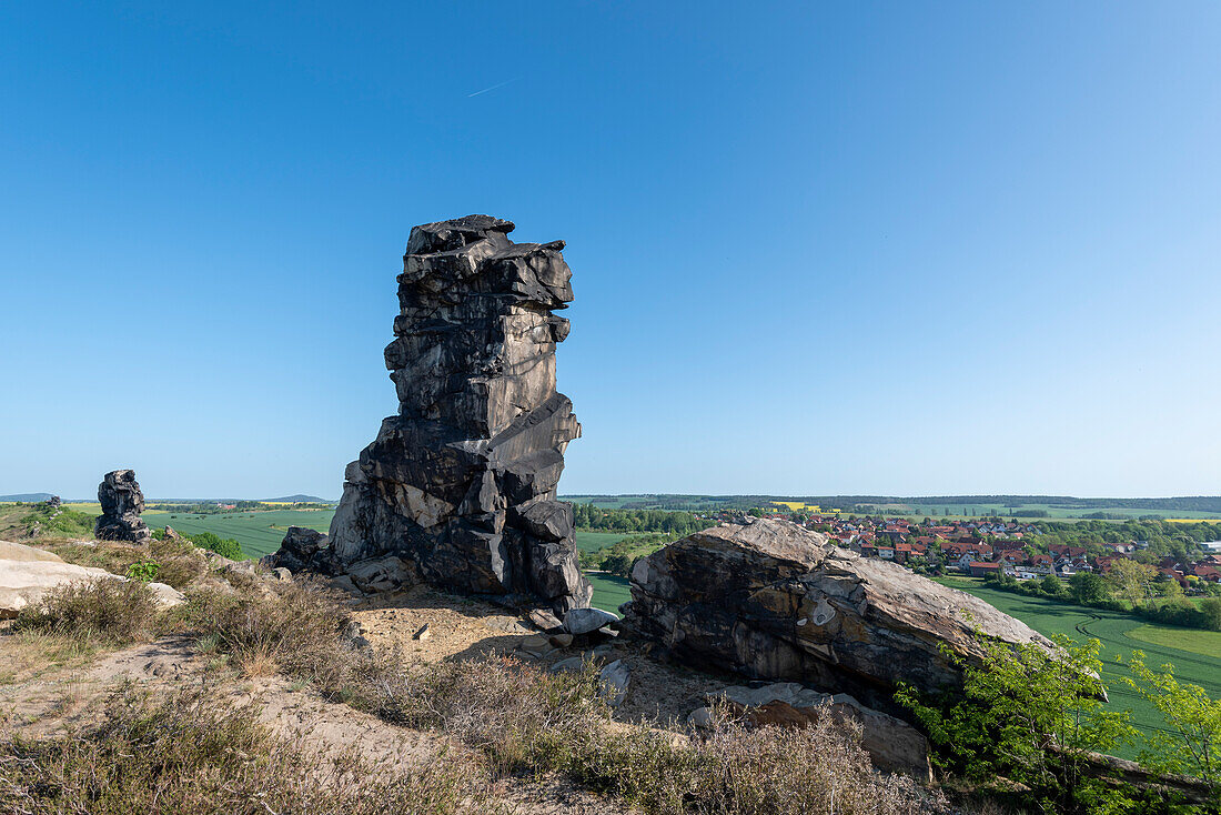 Teufelsmauer im Harz, Blick auf Neinstedt, Weddersleben, Sachsen-Anhalt, Deutschland