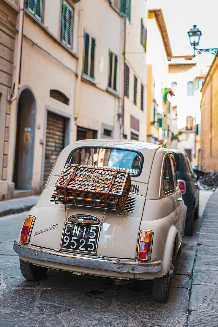 Old vintage Fiat 500 in old town, Florence, Tuscany, Italy, Europe