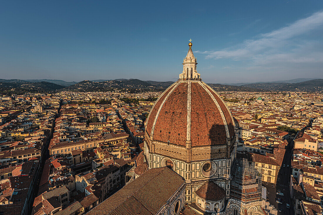View from the Campanile of the Duomo bell tower on the dome, Duomo Santa Maria del Fiore, Duomo, Cathedral, Florence, Tuscany, Italy, Europe