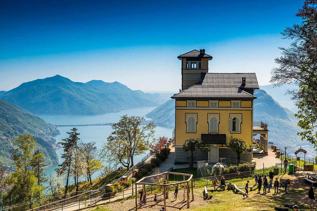 Palazzo with restaurant, Monte Brè, Lugano, Lake Lugano, Lago di Lugano, Ticino, Switzerland