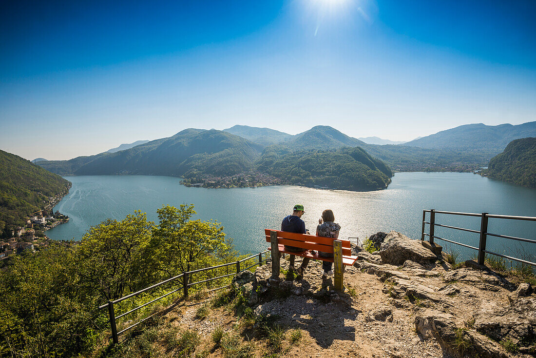 Viewpoint overlooking the lake and mountains, Sasso Delle Parole, near Lugano, Lake Lugano, Lago di Lugano, Ticino, Switzerland