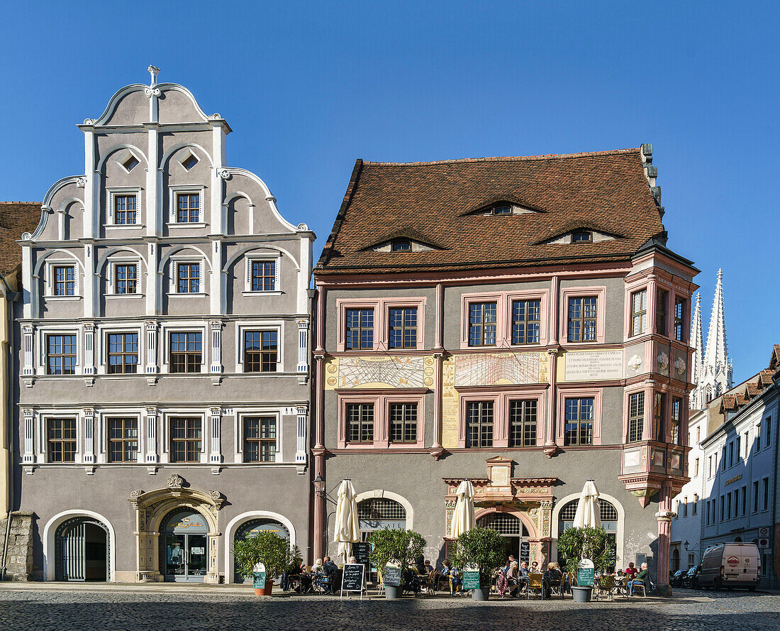 Historische Altstadtfassaden am Untermarkt, Görlitz, Sachsen, Ostdeutschland