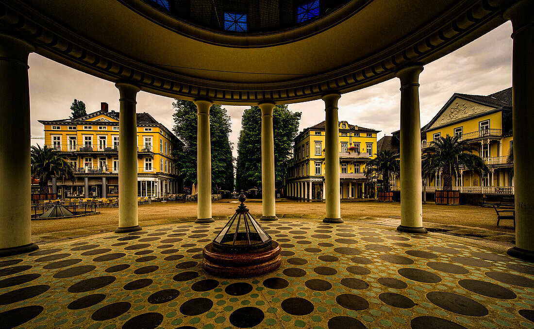 View from the foyer to the Brunnenplatz in Bad Pyrmont, Lower Saxony, Germany