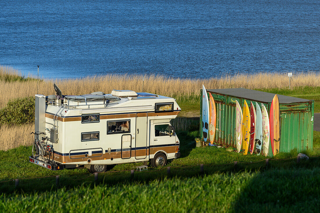 Mini campsite at Speicherkoog, Meldorf, Dithmarschen, North Sea coast, Schleswig Holstein, Germany, Europe