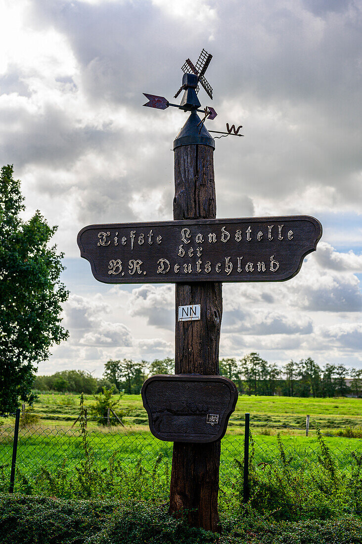 Deepest land point in Germany, Dithmarschen, North Sea coast, Schleswig Holstein, Germany, Europe