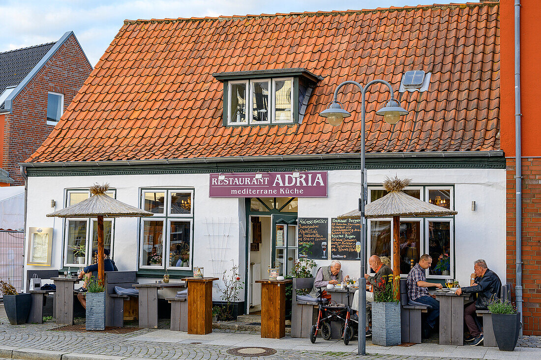 Restaurant at the harbour, Husum, North Friesland, North Sea Coast, Schleswig Holstein, Germany, Europe