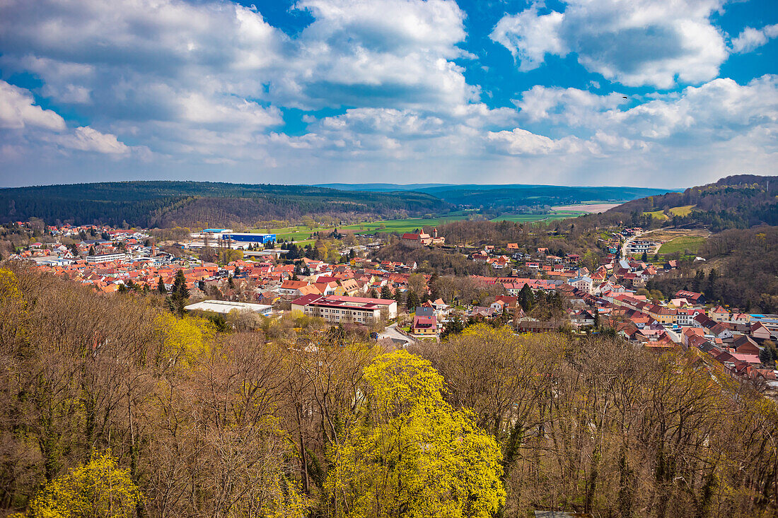 Sicht auf die Stadt vom Oberschloss Kranichfeld, Thüringen, Deutschland