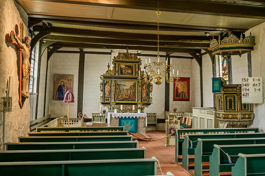 Interior of the Church of St. Magdalenen, Undeloh, Lüneburg Heath, Heidschnuckenweg, Lower Saxony, Germany