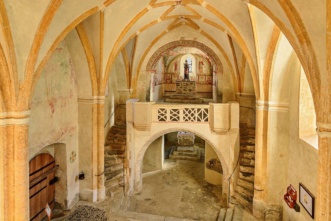 Altar room of the Romanesque-Gothic Nikolauskirche, Virgental, Hohe Tauern, Hohe Tauern National Park, East Tyrol, Austria