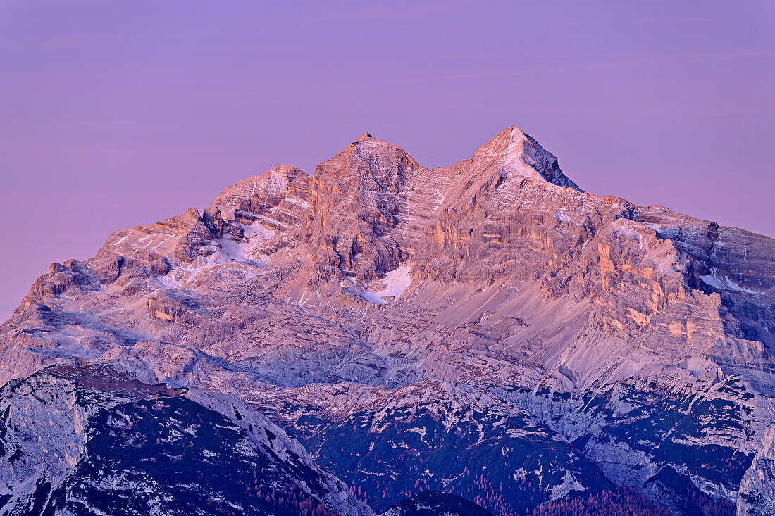 Tofanen in der Morgendämmerung, vom Strudelkopf, Dolomiten, UNESCO Weltnaturerbe Dolomiten, Südtirol, Italien