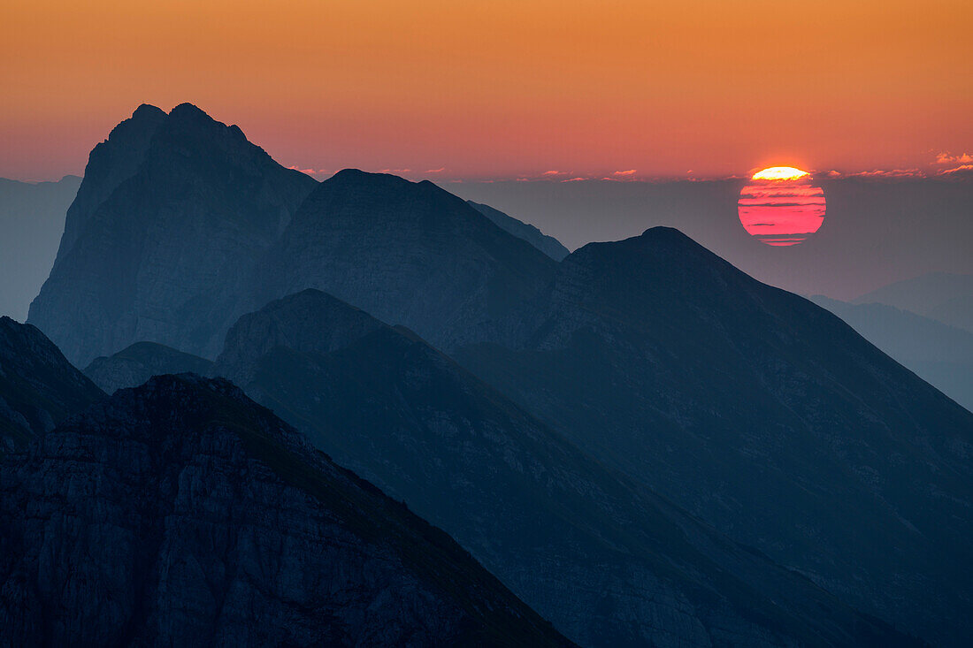 Sunrise at Veliki vrh, Veliki vrh, high tower, Karawanken, Slovenia, Carinthia, Austria