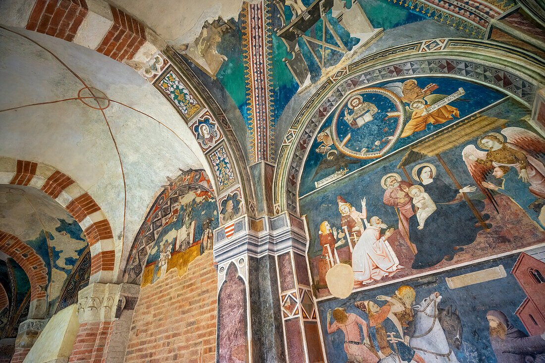 Colorful frescoes in the Abbazia di Vezzolano, Piedmont, Italy, Europe