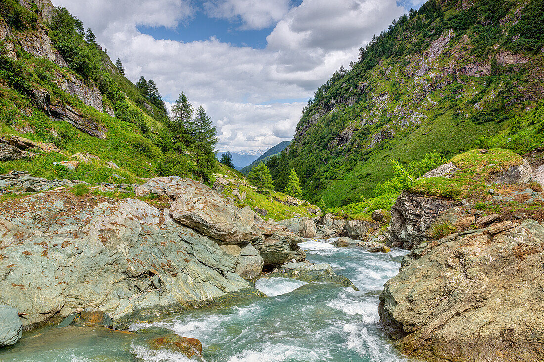 Hiking in the wild and romantic Umbal Valley, Hohe Tauern National Park, East Tyrol, Austria, Europe