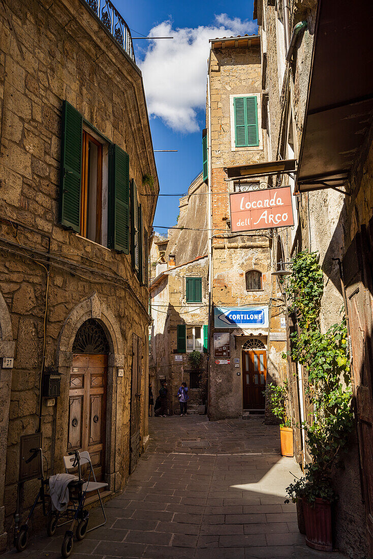 In the quaint streets of Sorano, Province of Grosseto, Tuscany, Italy, Europe