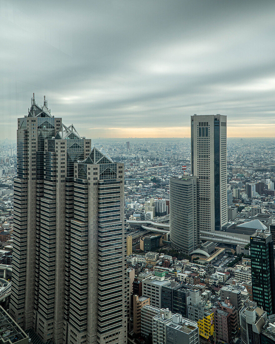 Blick auf Wolkenkratzer und Regierungsgebäude der Metropole Tokio, Japan, Asien