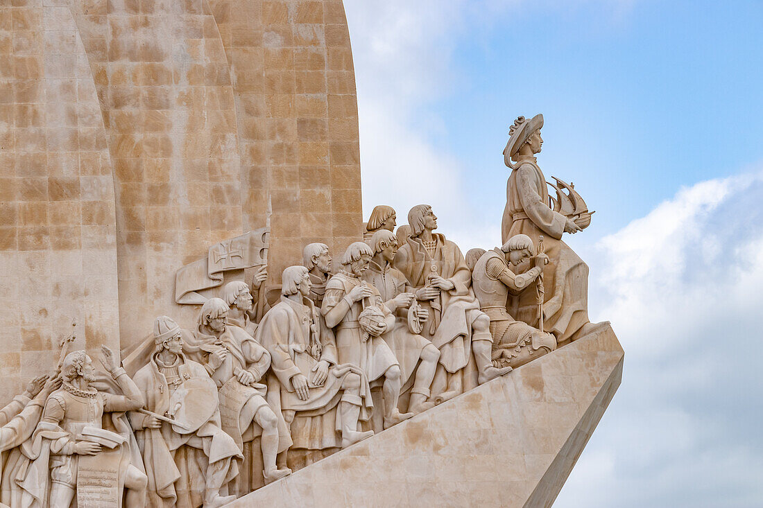 The Monument to the Discoveries in Belem depicts important Portuguese figures, Belem, Lisbon, Portugal