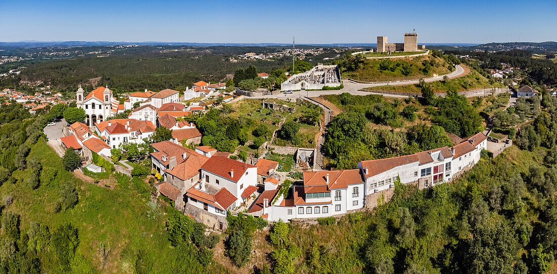 Aerial view of the fortress, castle and town of Ourem in a privileged location, Portugal