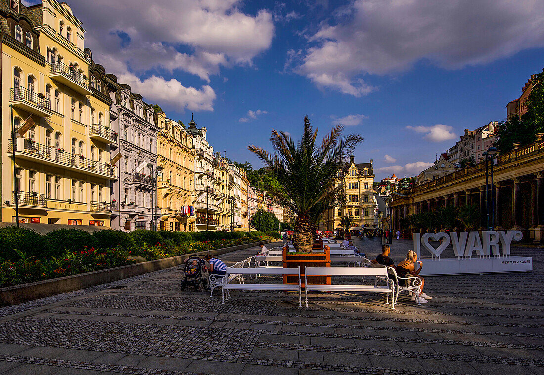 Evening mood on the promenade in front of the Mill Colonnade in Karlovy Vary, Czech Republic