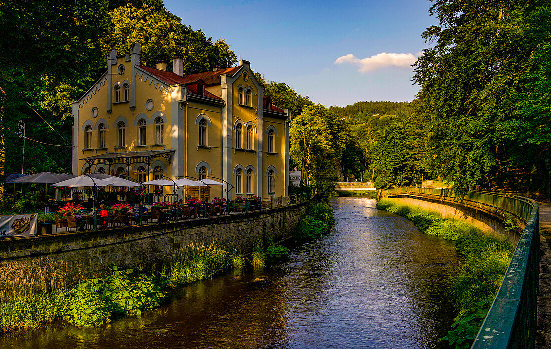 Historisches Restaurant am Tepl (Teplá) und dem Goetheweg (Goethová Stezka) in Karlsbad (Karlovy Vary), Tschechische Republik