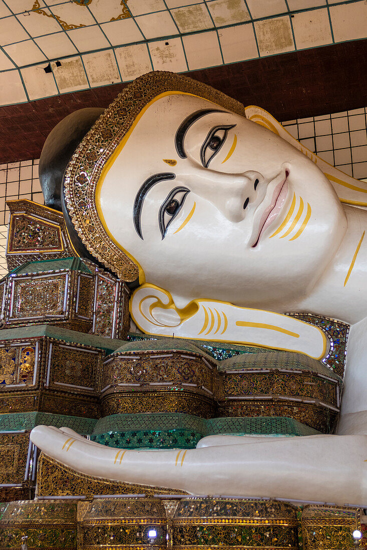 Reclining Buddha statue in Chaukhtatgyi Temple, Myanmar, Asia