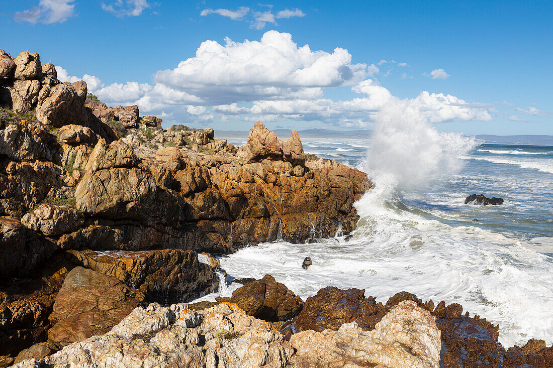 Waves breaking on the rocks of a beach on the Atlantic coastline.