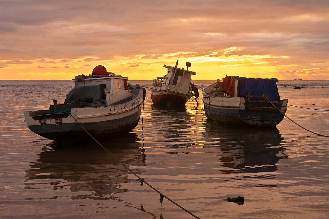 Fishing vessels at anchor in Antalaha, Madagascar