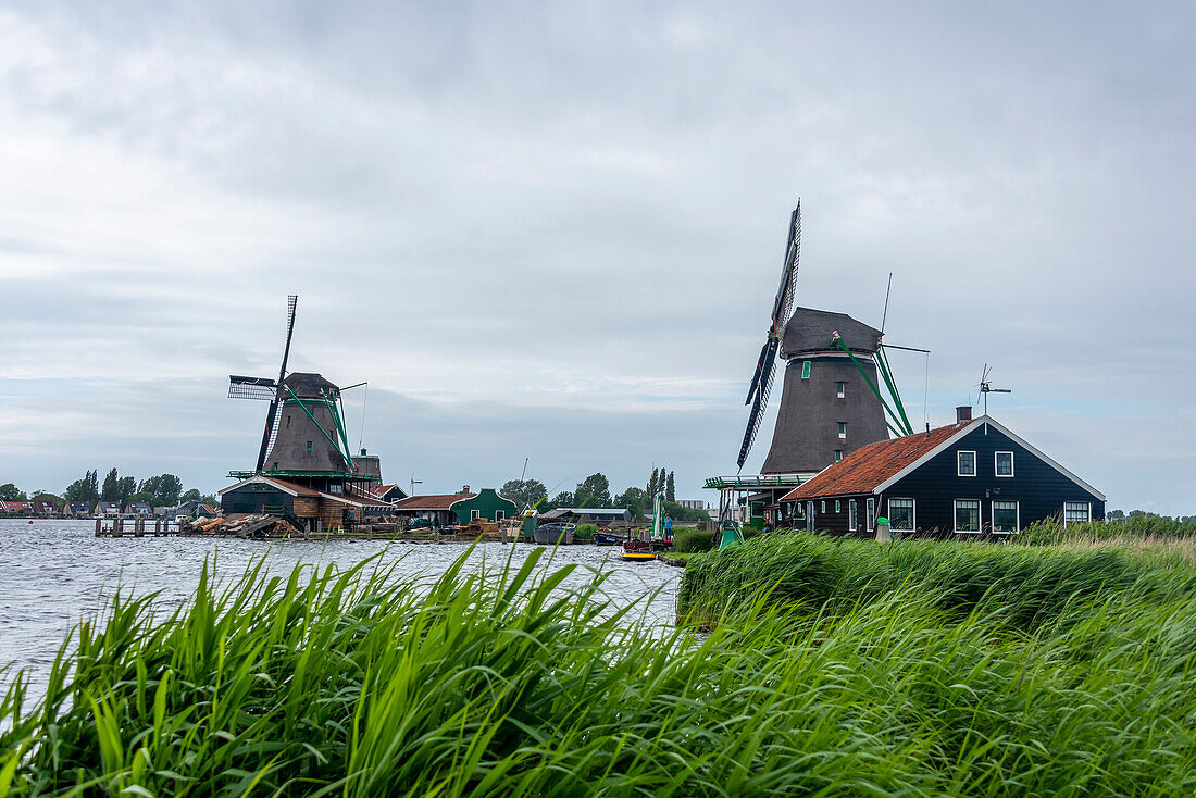 Historic windmills, Zaanse Schans, Zaandam, North Holland, Netherlands