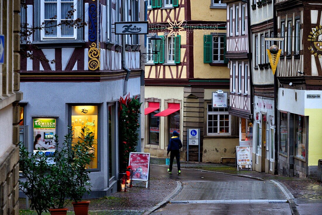 Charakteristische traditionelle Architektur, Haalstraße, Altstadt von Schwäbisch Hall, Schwäbisch Hall, Baden-Württemberg, Deutschland, Europa