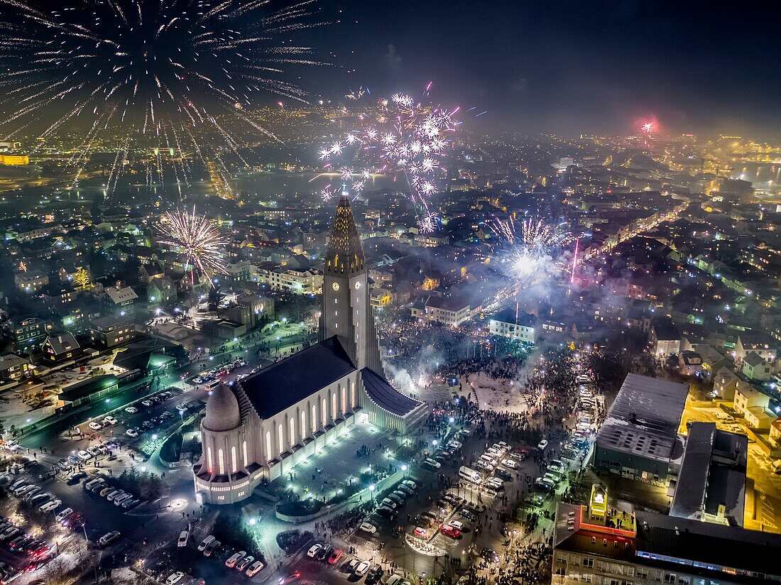 Silvesterfeiern, Reykjavik, Island.