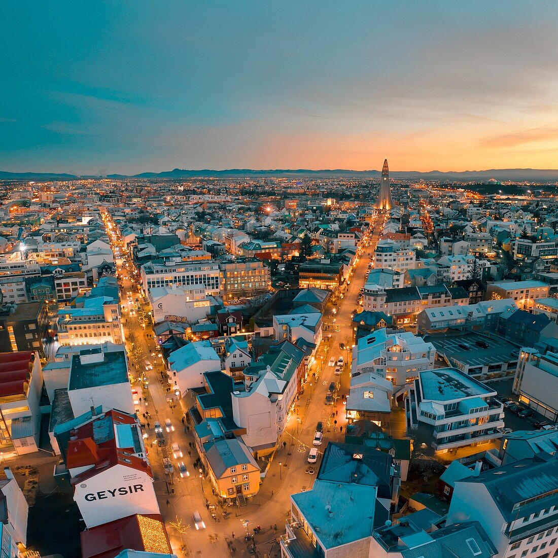 Reykjavik at twilight,Christmas time,Iceland.