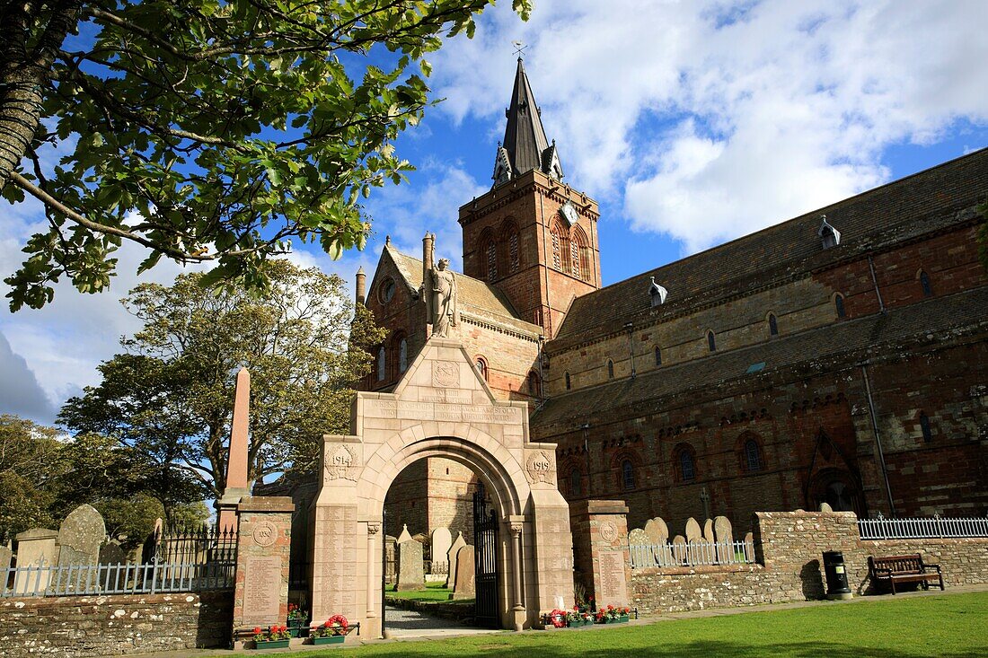 12th century Romanesque Saint Magnus cathedral in Kirkwall,Orkney,Scotland,Highlands,United Kingdom.