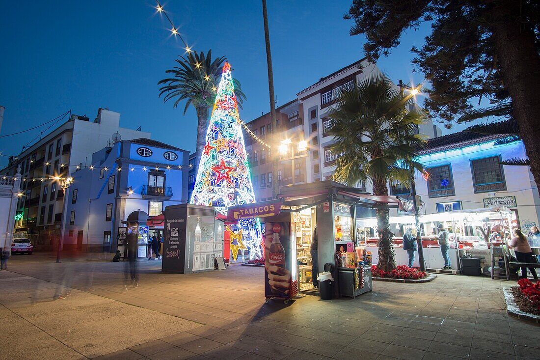 La Laguna Tenerife Canary islands on January 3,2019: Christmas lights in a busy city.