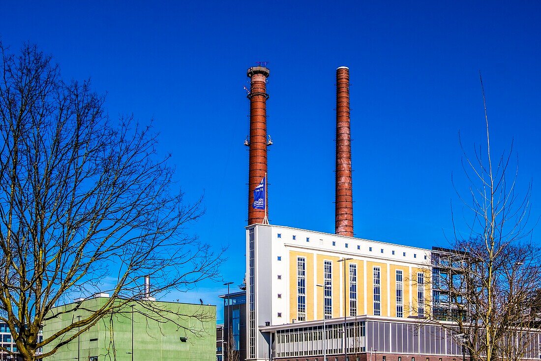 Biomass power plant at the industrial park Strijp T in district Strijp,Eindhoven,The Netherlands. The fuel for the plant consists of fresh prunings.