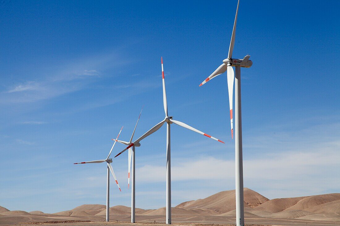 Chile, Region Antofagasta, Calama, Windkraftanlagen, Generatoren, erneuerbare Energien.